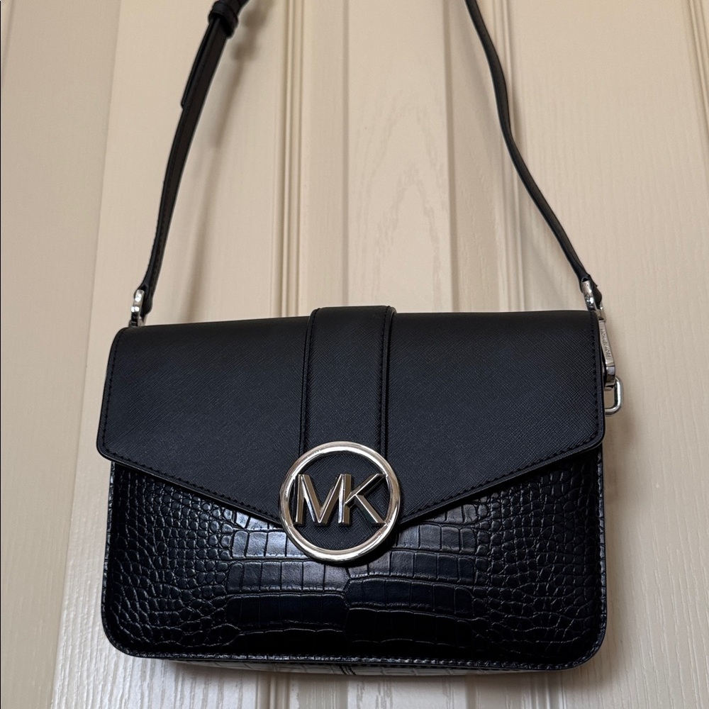 Michael Kors Black Croc-Embossed Crossbody Bag